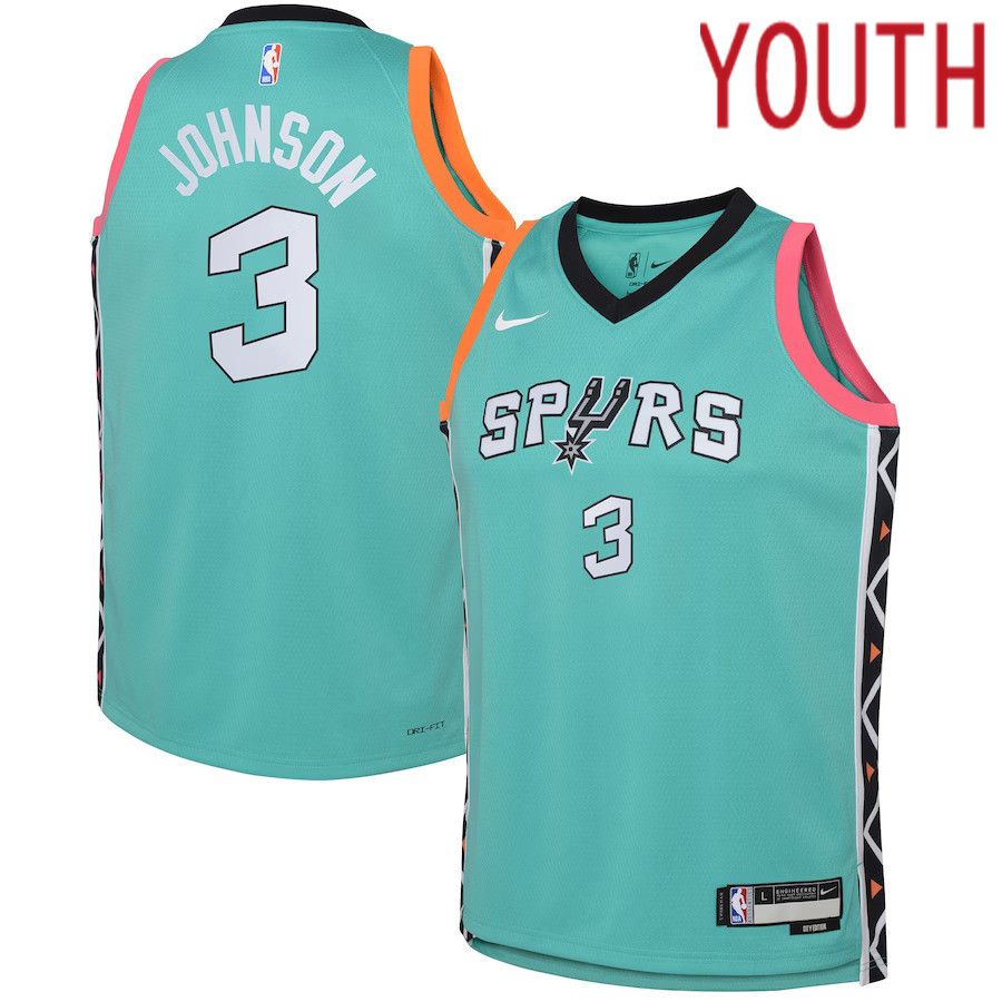 Youth San Antonio Spurs #3 Keldon Johnson Nike Green City Edition 2022-23 Swingman NBA Jersey->youth nba jersey->Youth Jersey
